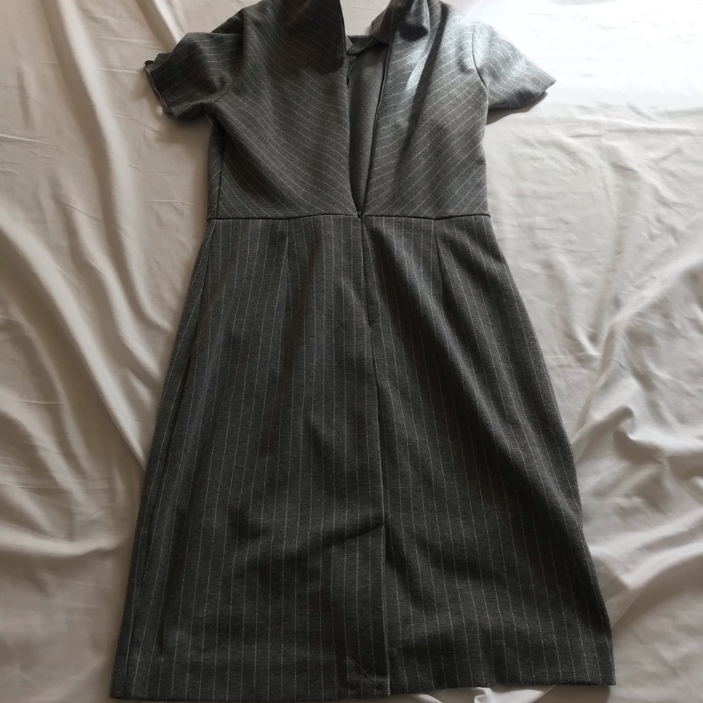 Gray and white pinstripe short sleeve dress